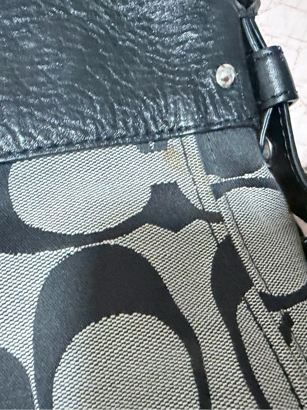 Coach Gray and Black Signature Canvas Shoulder Bag